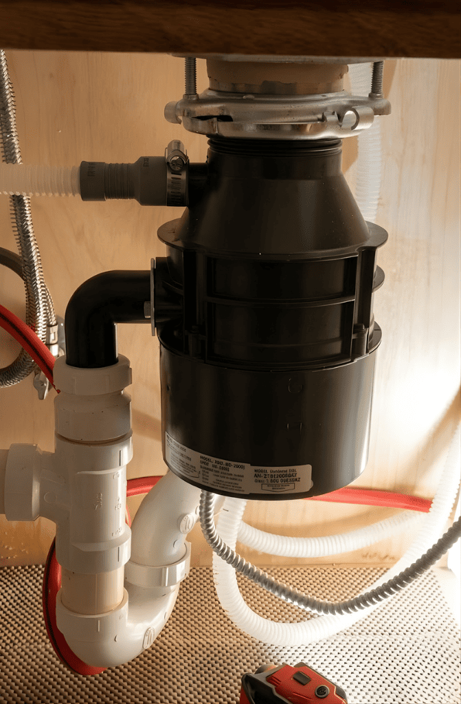 Professional garbage disposal installation under kitchen sink